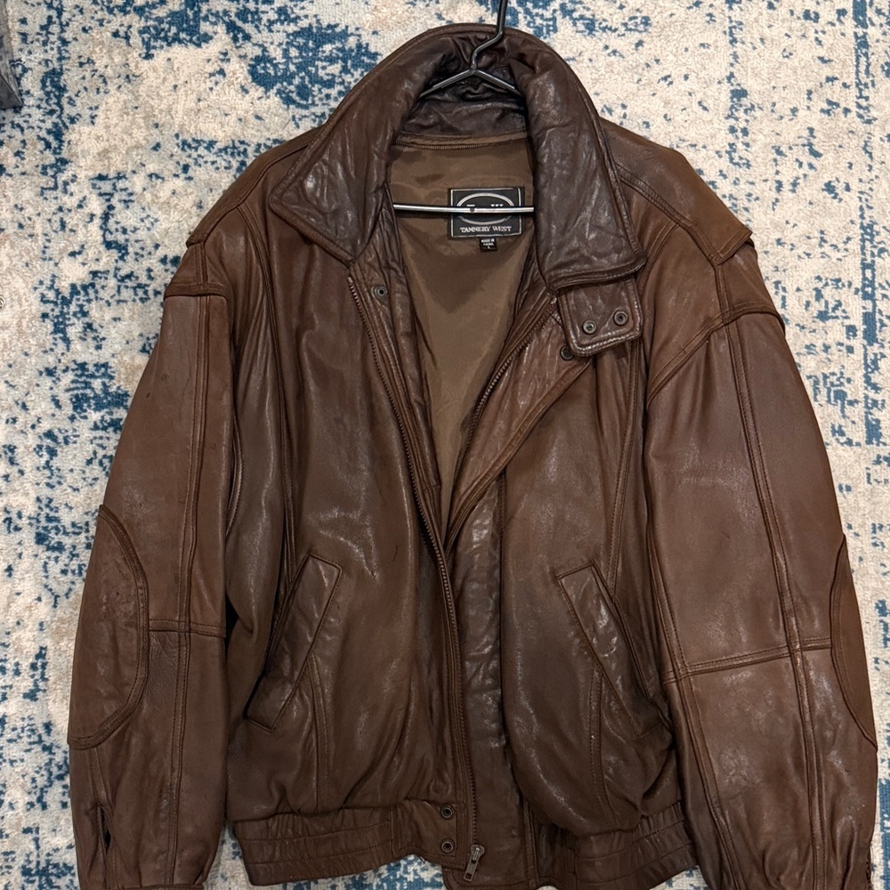 Tannery West Men's Rich Brown Leather Bomber Jacket